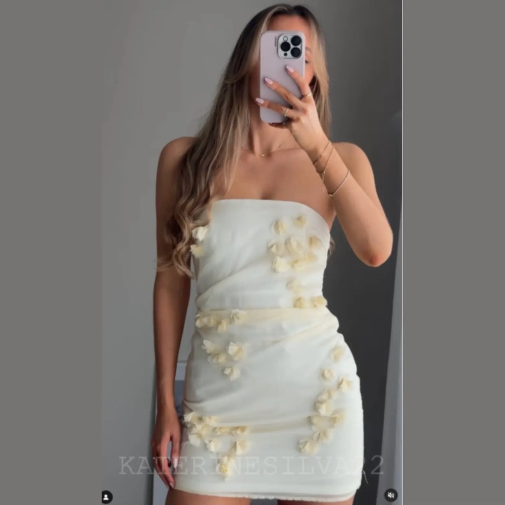 ZARA NWT Organza Floral Strapless Dress - Picture 3 of 5